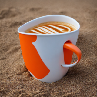 a coffee cup on the beach