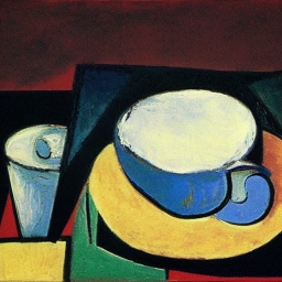 A cup of coffee, plain background, art by Pablo Picasso