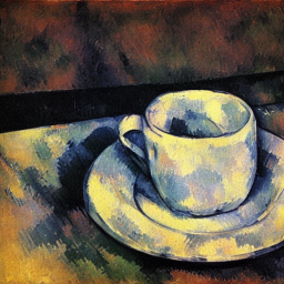 A cup of coffee, plain background, art by Paul Cézanne