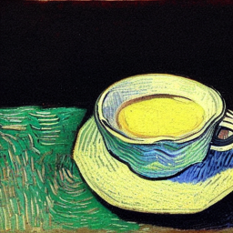 A cup of coffee, plain background, art by Vincent van Gogh