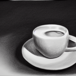 A cup of coffee, plain background, by pencil drawing