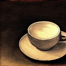 A cup of coffee, plain background, hand drawing art by Leonardo DaVinci