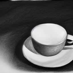 A cup of coffee, plain background, pencil drawing